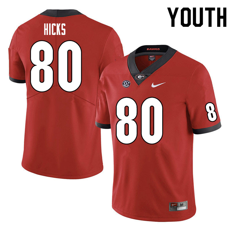 Youth #80 Braxton Hicks Georgia Bulldogs College Football Jerseys Sale-Red